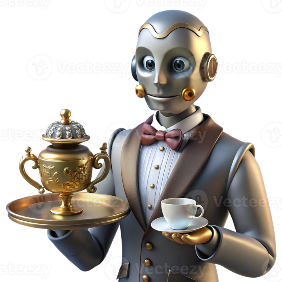 magnificent contemporary Steampunk Robot Butler Serving Tea genuine png