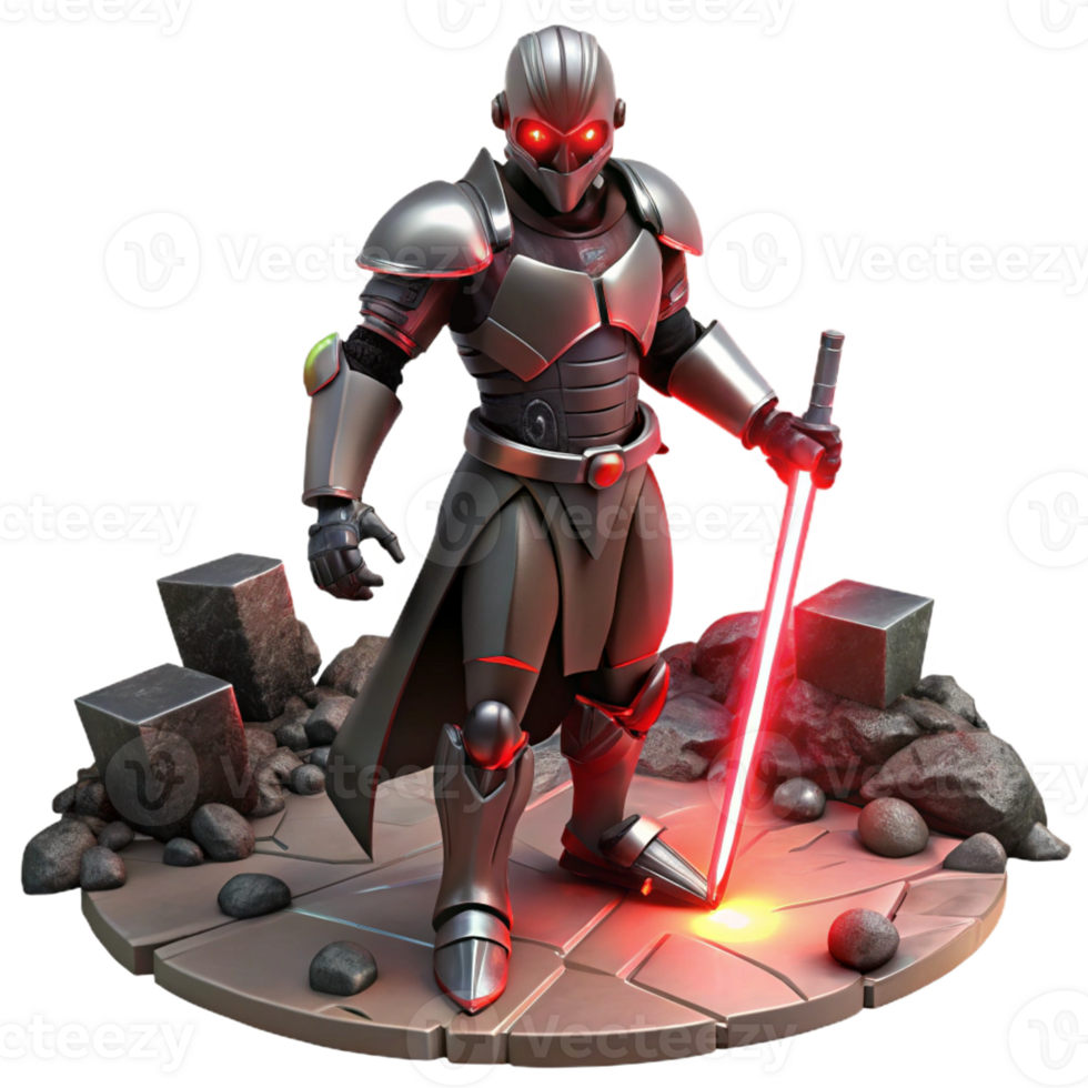 dramatic rustic A Cyborg with Glowing Red Eyes Wielding authentic png