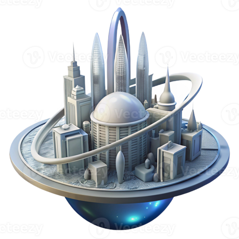 dramatic classic Futuristic City on Saturn's Rings premium png