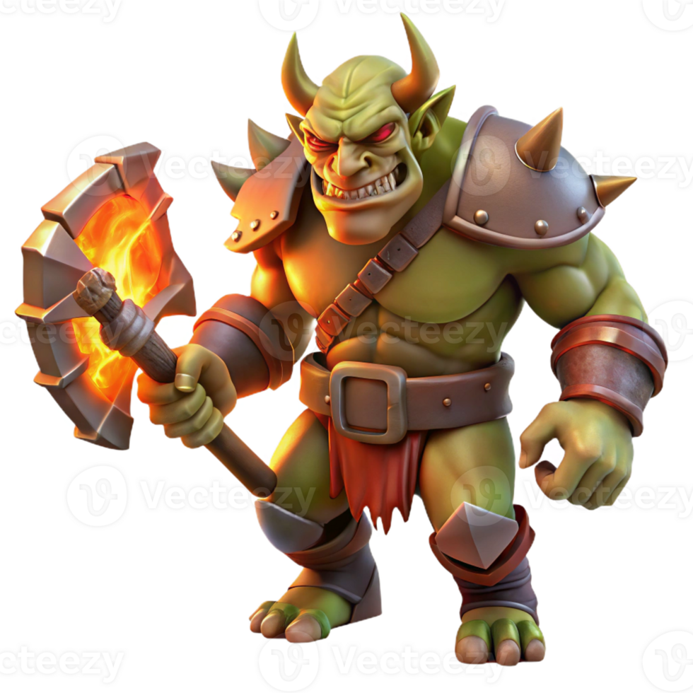 serene rustic Menacing Orc Chieftain with Battleaxe genuine png