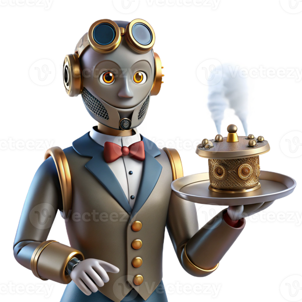 magnificent vintage A Steampunk Robot Butler Holding a Silver exclusive png