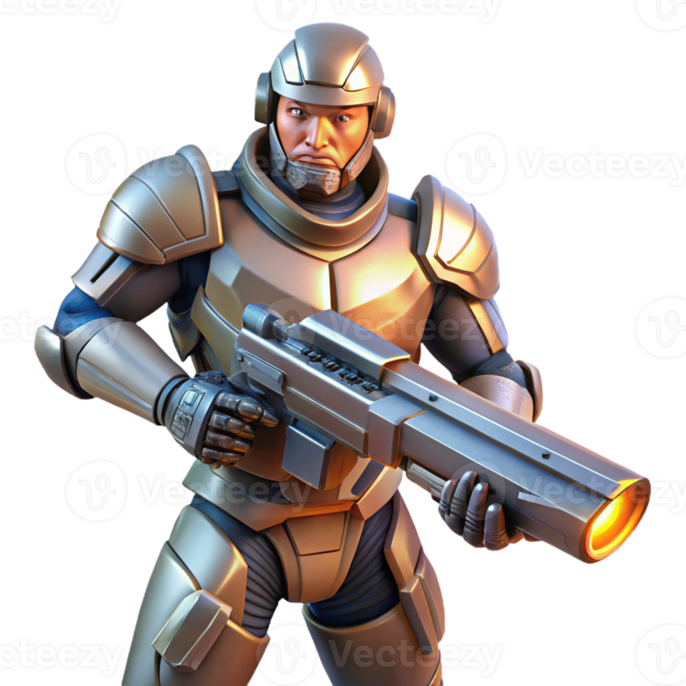 dramatic vintage A Futuristic Soldier Wearing Power Armor detailed png