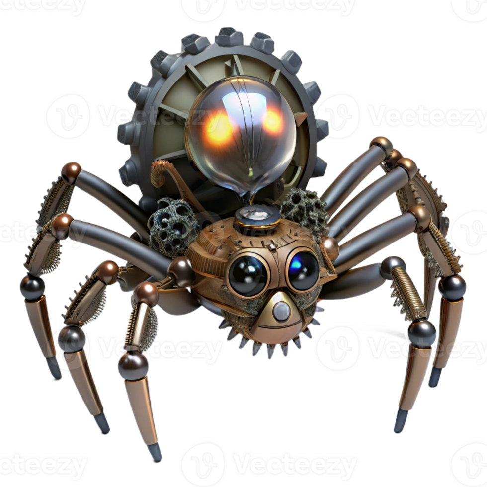 vibrant traditional A Steampunk Robotic Spider Crawling on A high quality png