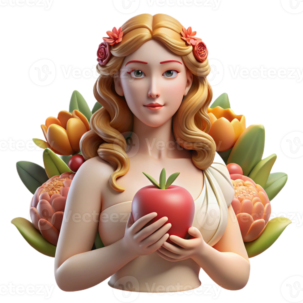 serene artistic A Persephone Holding a Pomegran genuine png