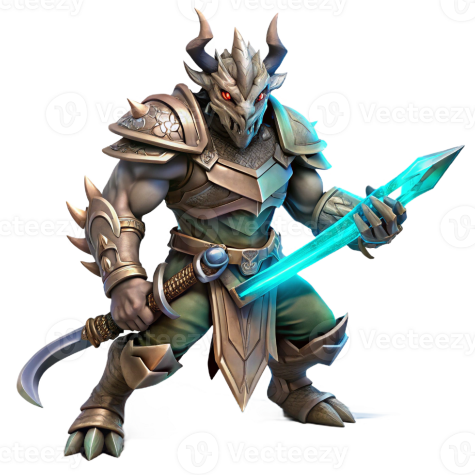serene minimalist A Fierce Dragonborn Warrior Wielding a Glo premium png