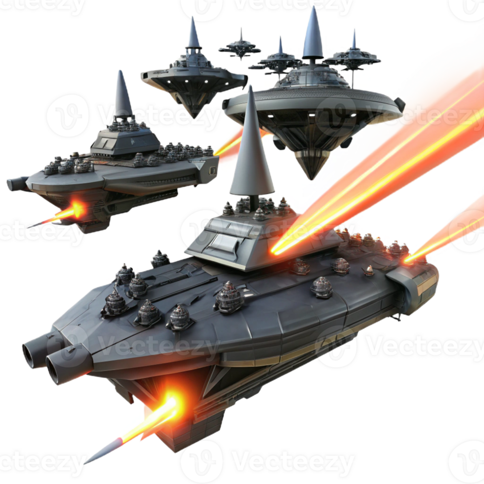 elegant contemporary A Fleet of Sleek Black Warships Firing L professional png