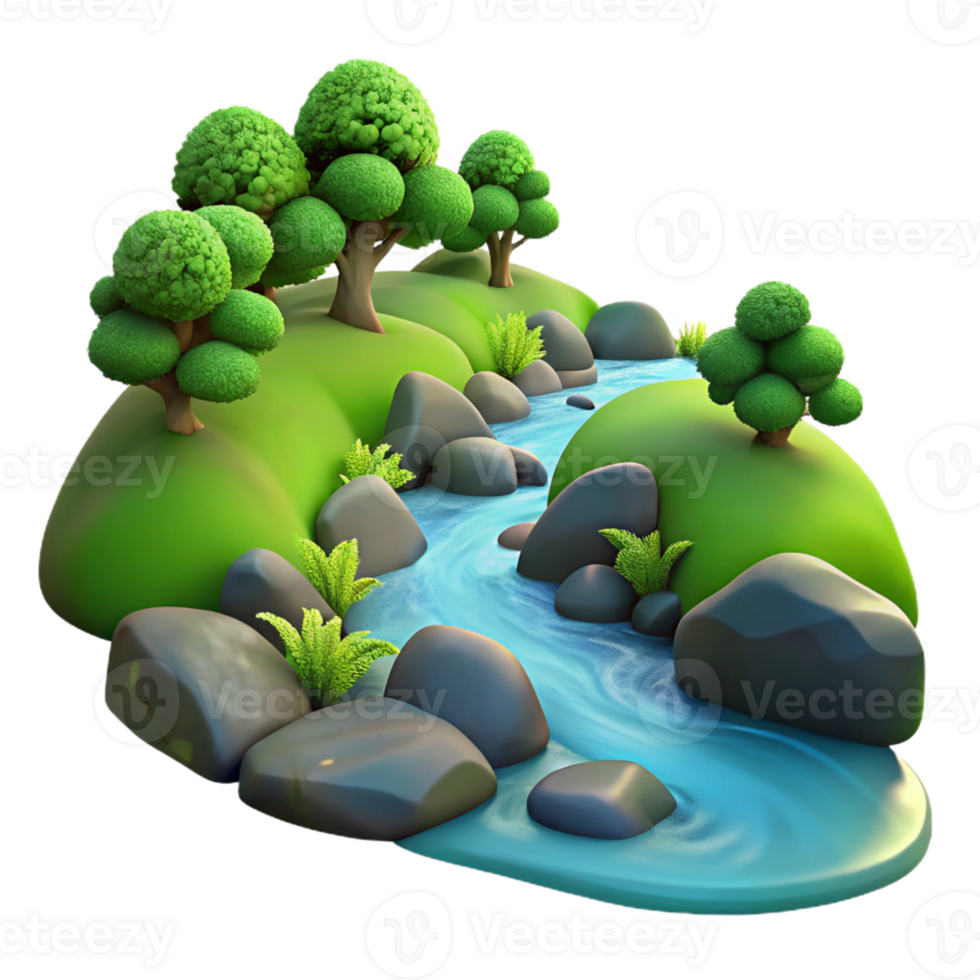 beautiful creative A Babbling Brook Flowing Through a Mossy F detailed png