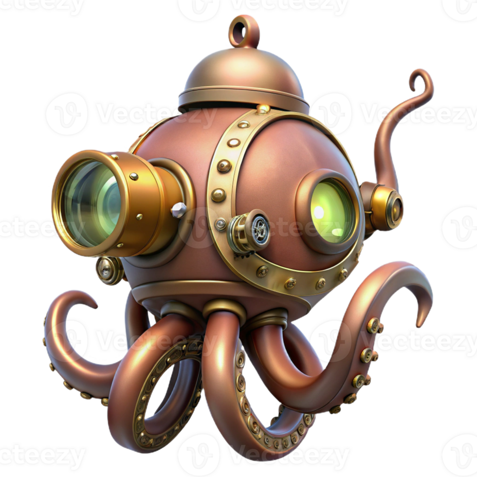 stunning modern A Steampunk Octopus Piloting a Small Subme authentic png