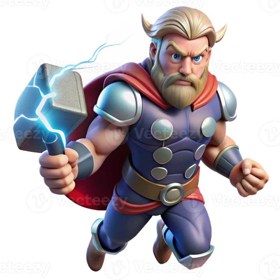stunning classic Thor Wielding Mjolnir God of Thunder professional png
