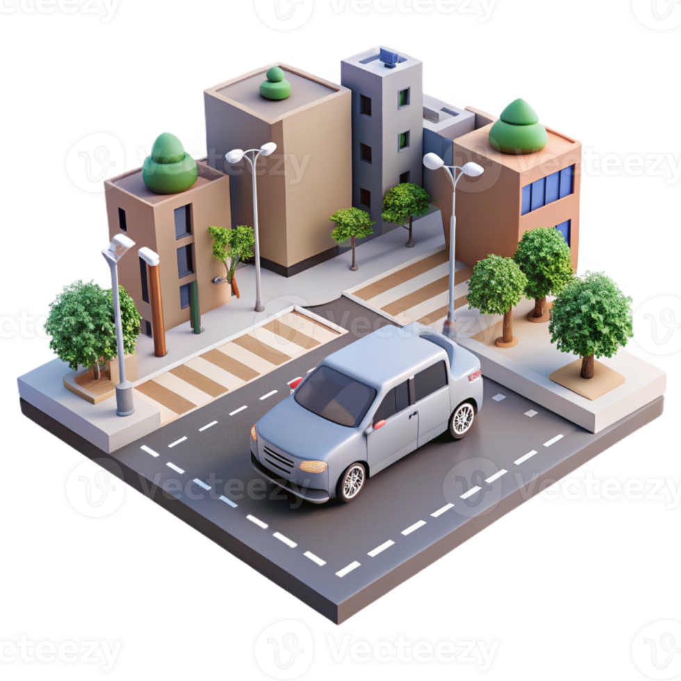 vibrant modern A Self Driving Car Navigating a Busy Int high quality png