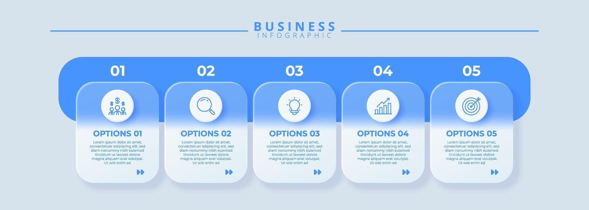 Design template for infographic labels with icons and 5 options or steps. Suitable for process diagrams, presentations, workflow layouts vector