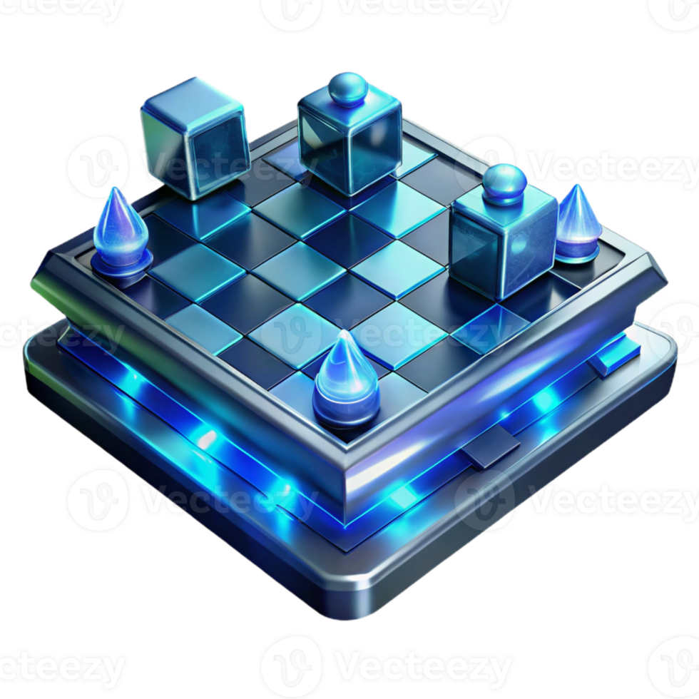 impressive vintage Holographic Chessboard with Glowing Pieces premium png