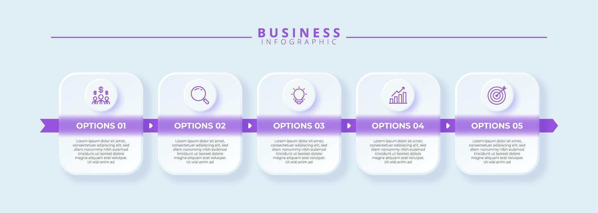 Infographic labels with icons and 5 options or steps. Suitable for process diagrams, presentations, workflow layouts, banners, flow charts, and infographics. vector