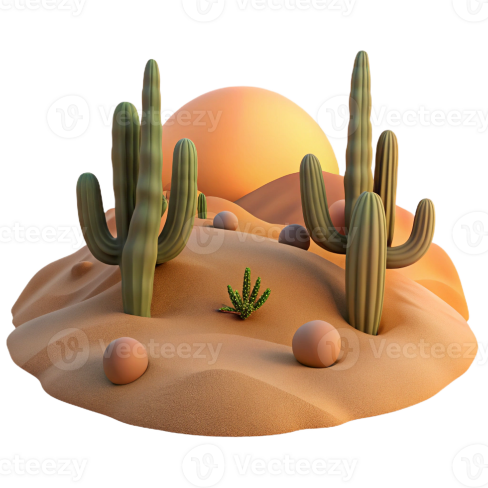 magnificent vintage A Desert Landscape at Sunset with Cacti original png