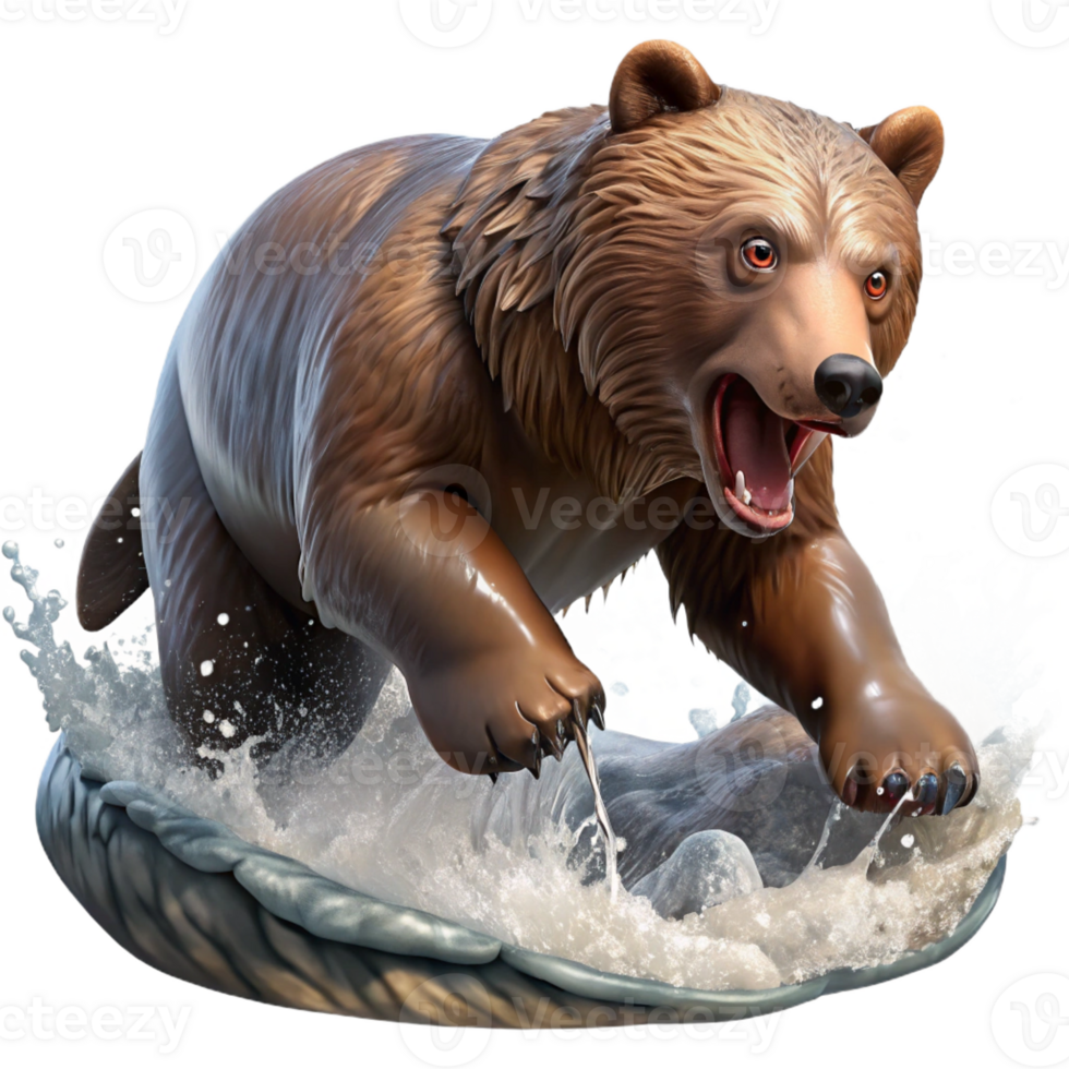dramatic contemporary A Grizzly Bear Catching a Salmon in a Rush detailed png