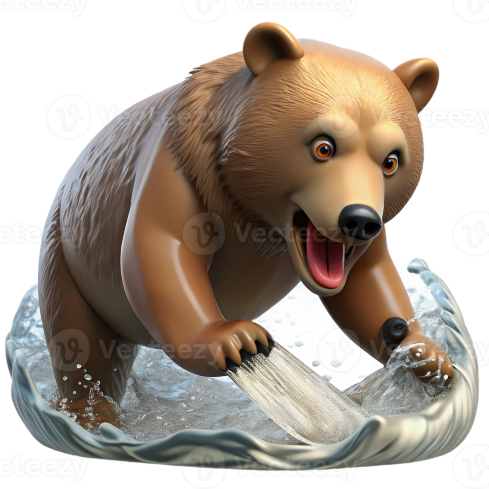 wonderful artistic A Grizzly Bear Catching a Salmon in a Rush premium png