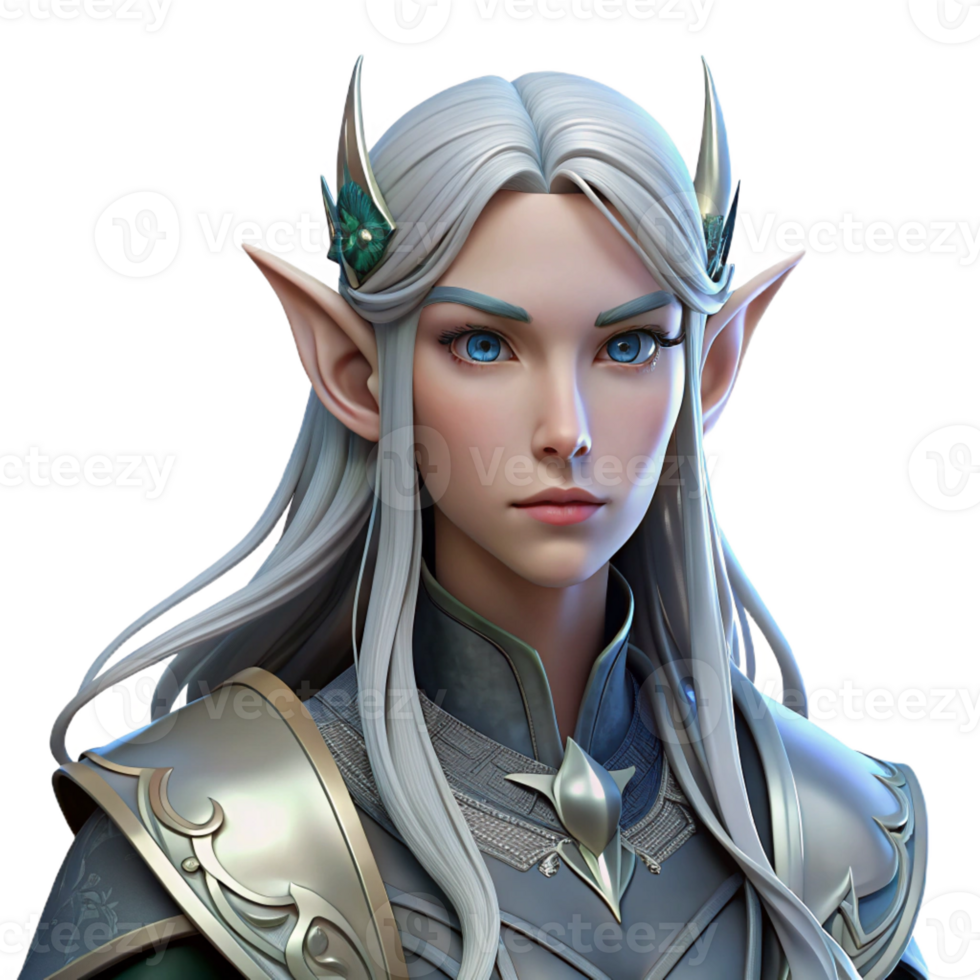 magnificent traditional Portrait of a Majestic Elf with Long Fl premium png