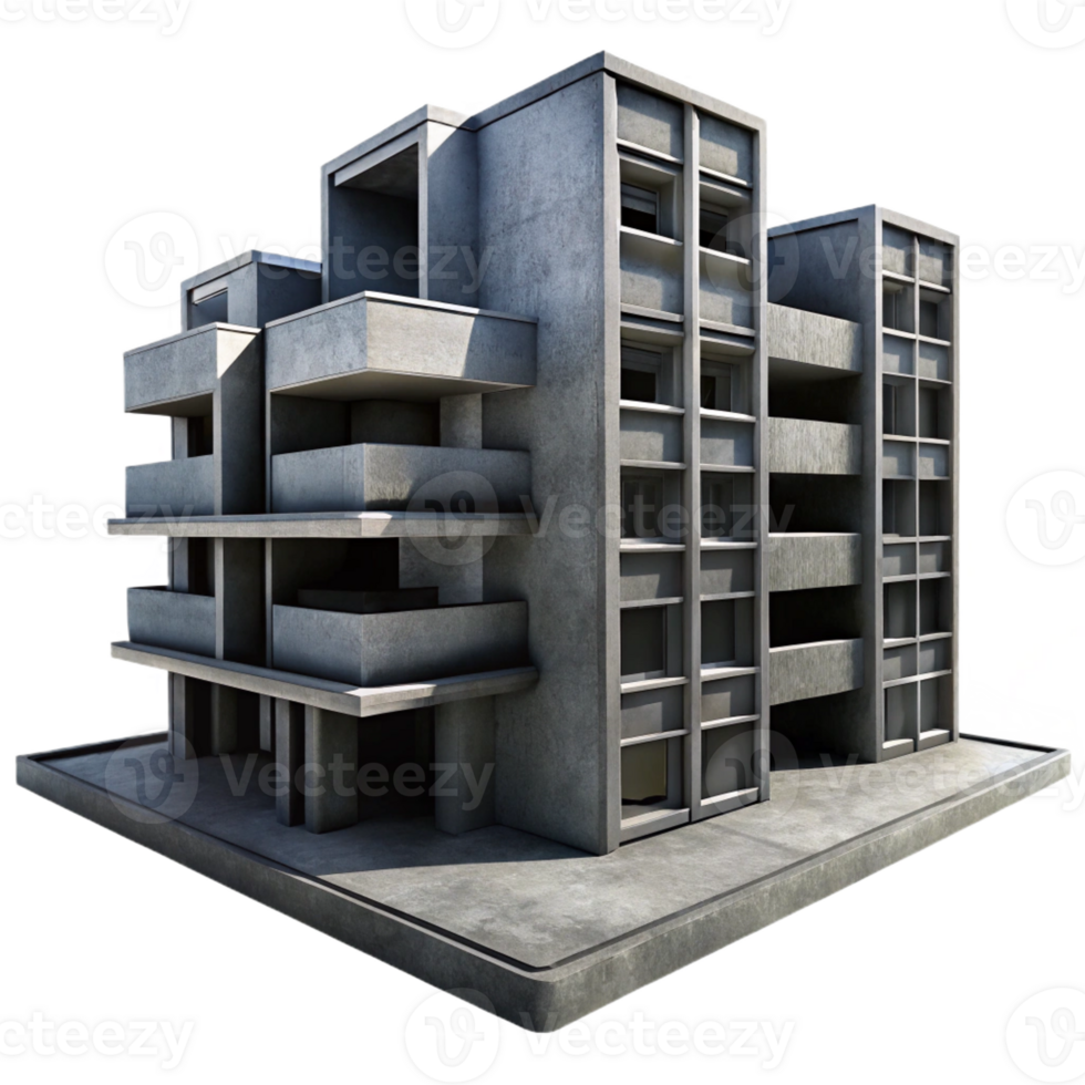 serene minimalist A Brutalist Concrete Apartment Complex Ha high resolution png
