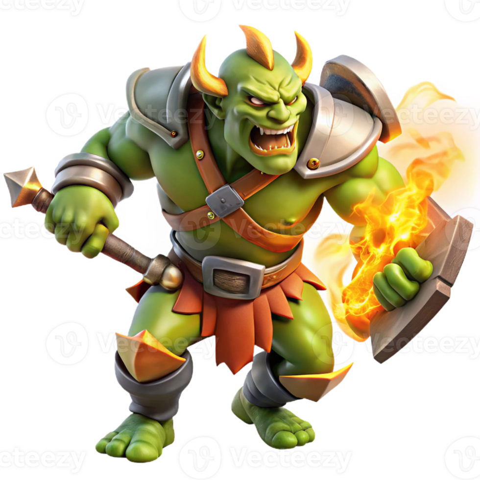magnificent artistic A Fierce Orc Warrior Wielding a Flaming authentic png