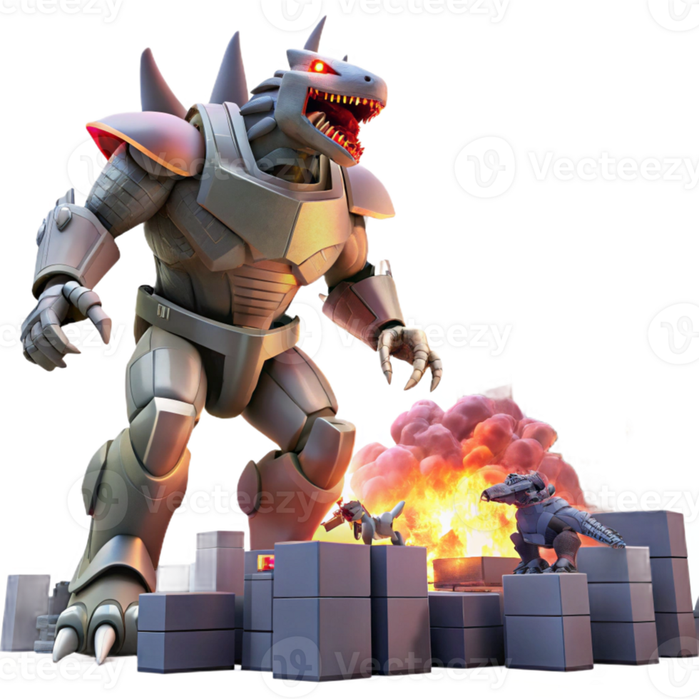 impressive traditional A Giant Robot Battling a Monstrous Crea high resolution png