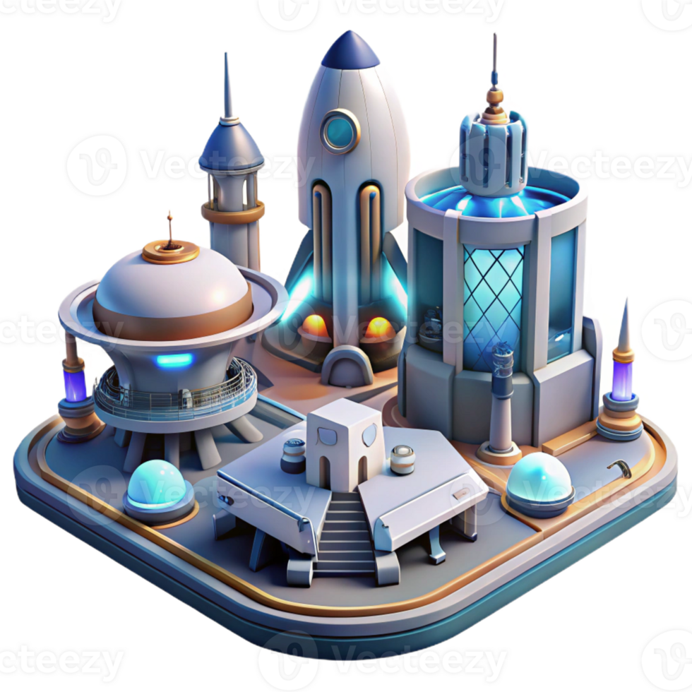 dramatic artistic A Futuristic Spaceport with Sleek Spaceshi png