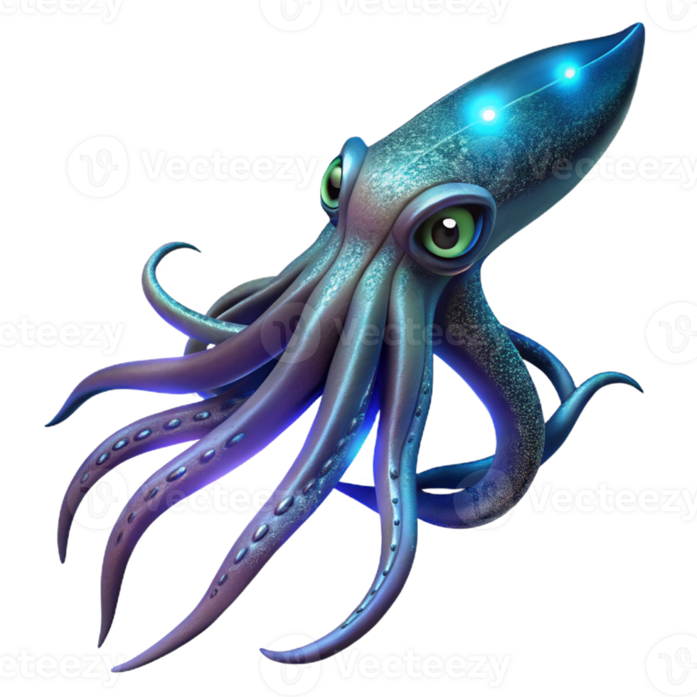 elegant artistic A Giant Squid Swimming in the Deep Ocean high resolution png