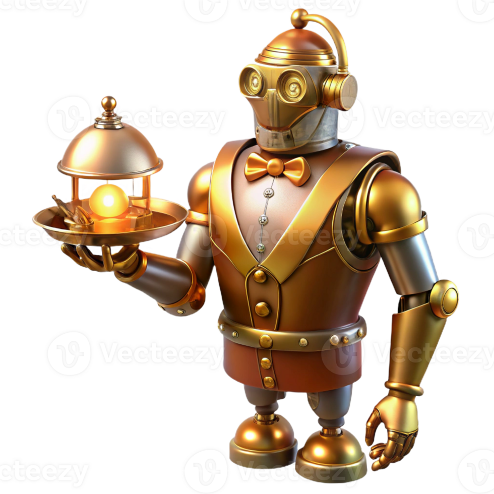 dramatic vintage Polished Brass Steampunk Robot Butler detailed png