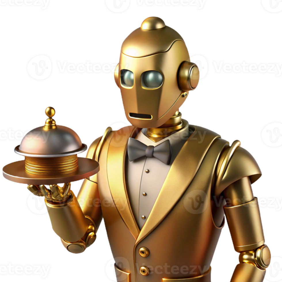 extraordinary classic Steampunk Brass Robot Butler 4K png
