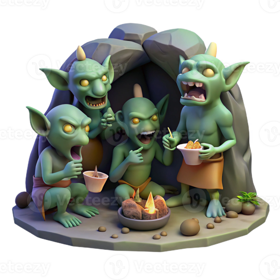 extraordinary rustic A Group of Goblins Feasting in a Dimly Li 4K png
