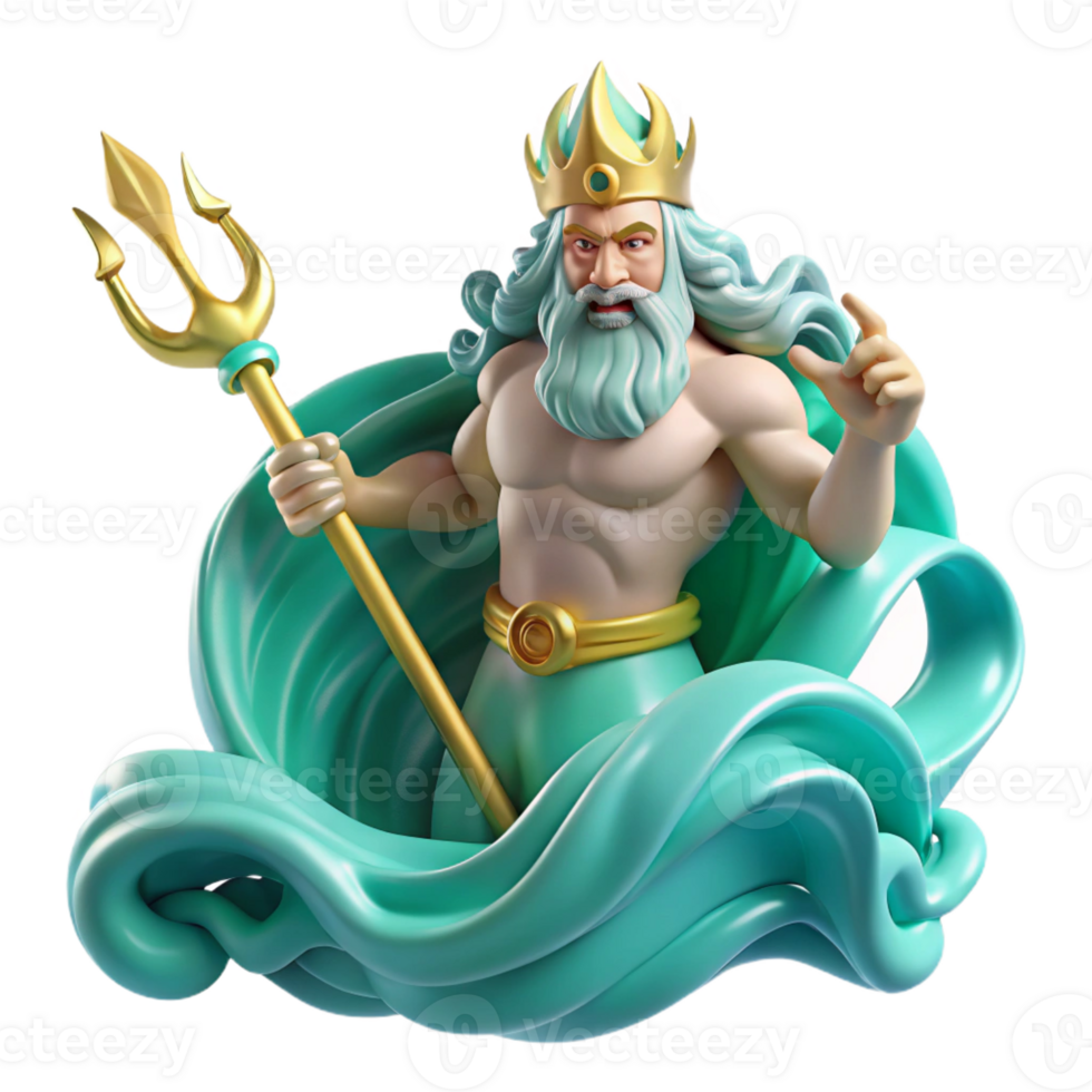 wonderful vintage Poseidon Commanding the Waves with His Tr premium png