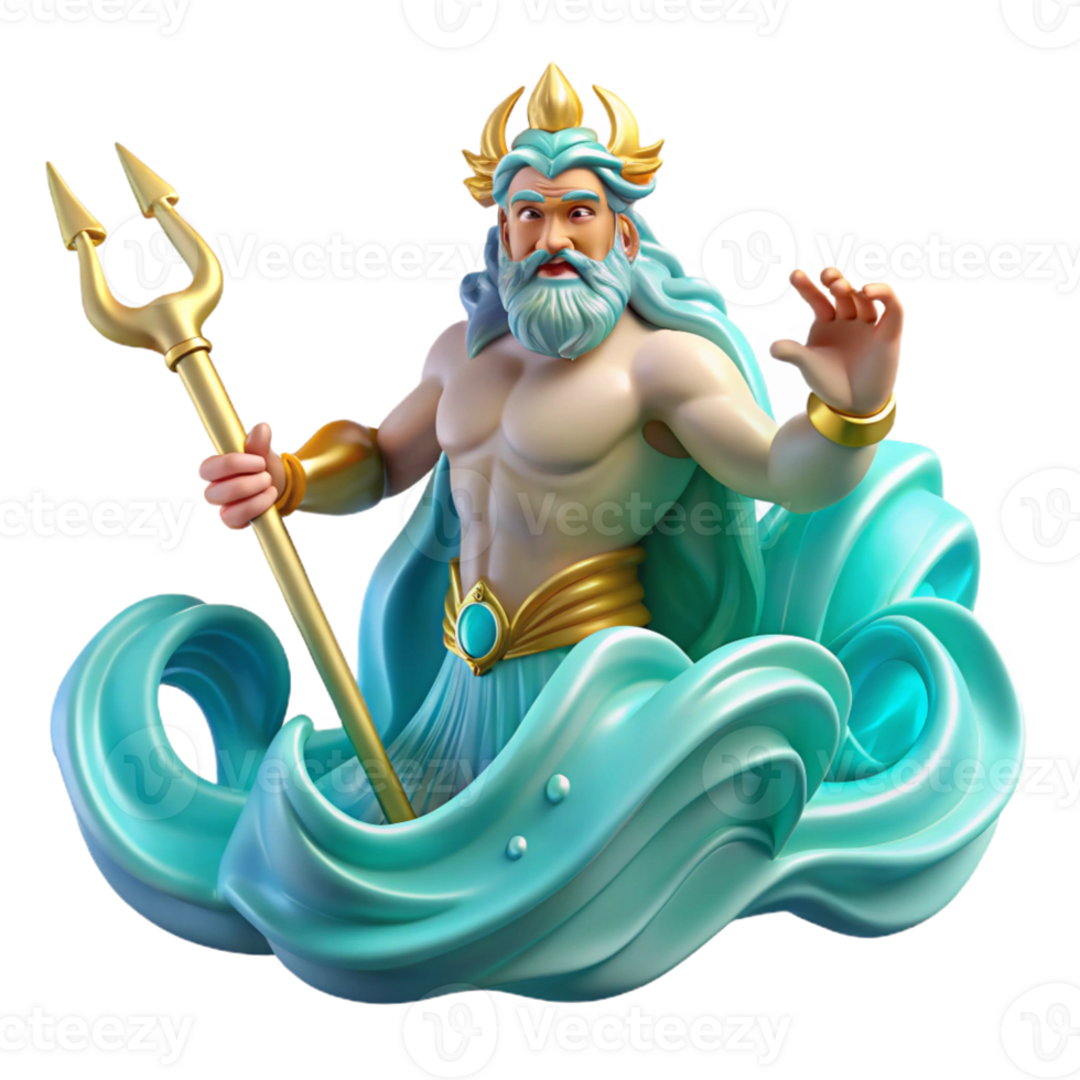 magnificent rustic Poseidon Commanding the Waves with His Tr premium png