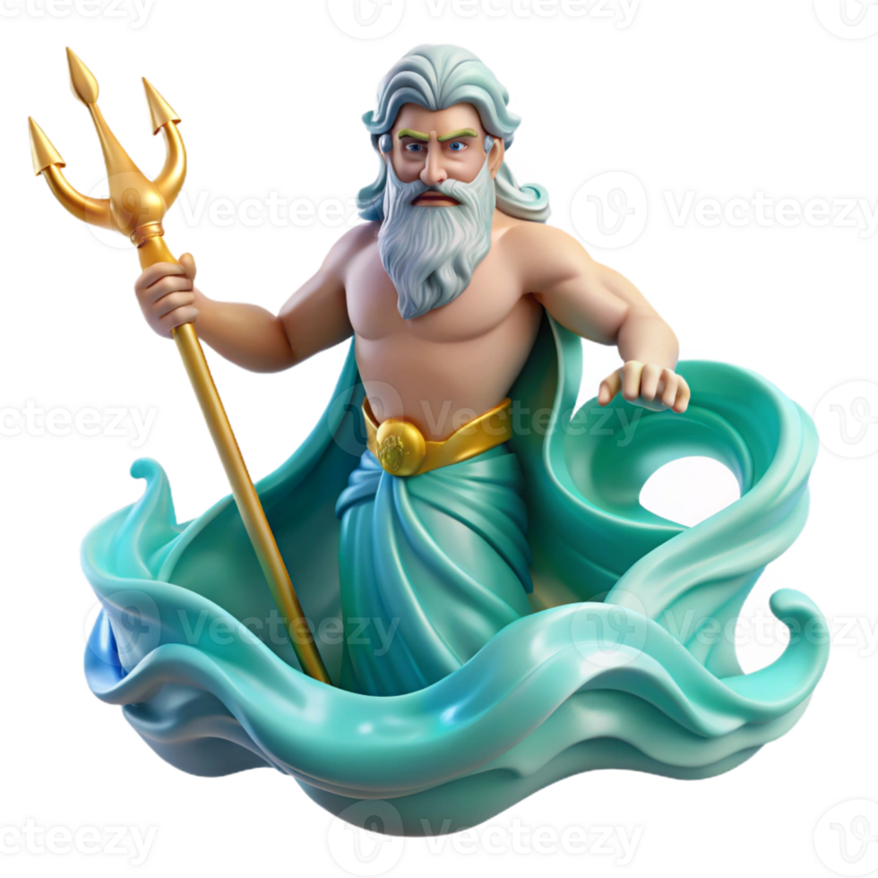 serene artistic Poseidon Commanding the Waves with His Tr professional png