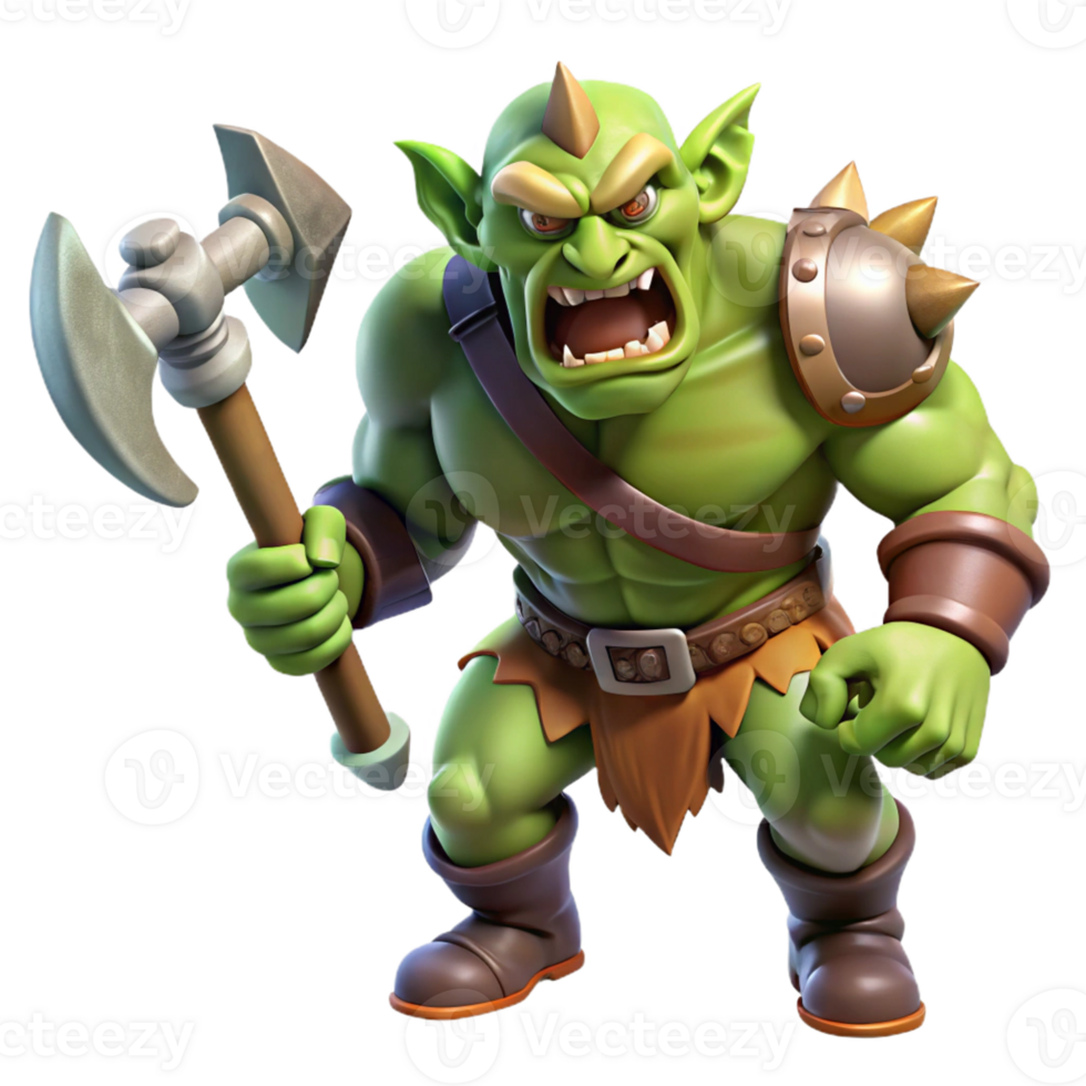 serene artistic Orc Warrior with Giant Axe detailed png