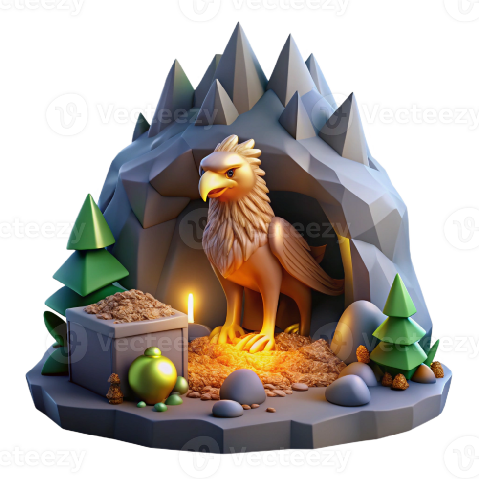 wonderful modern Griffon Guarding Treasure Hoard original png