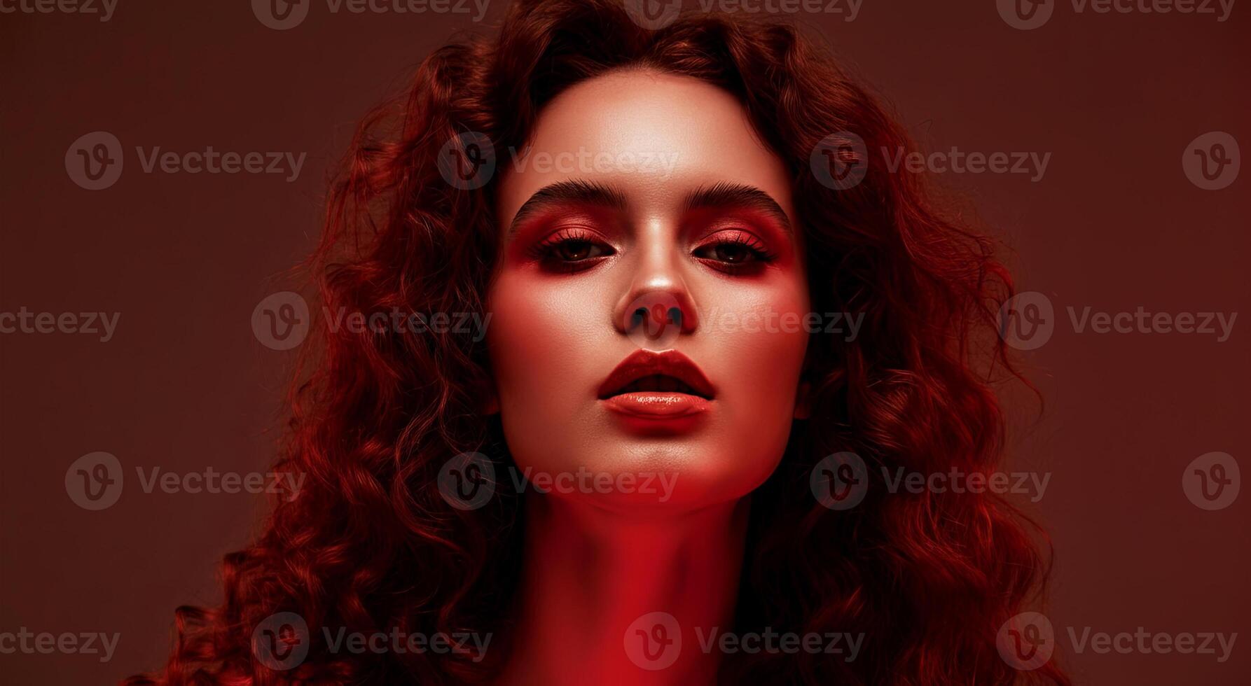 Bold contrast brings this stunning portrait to life, showcasing mesmerizing curls and radiant red tones photo