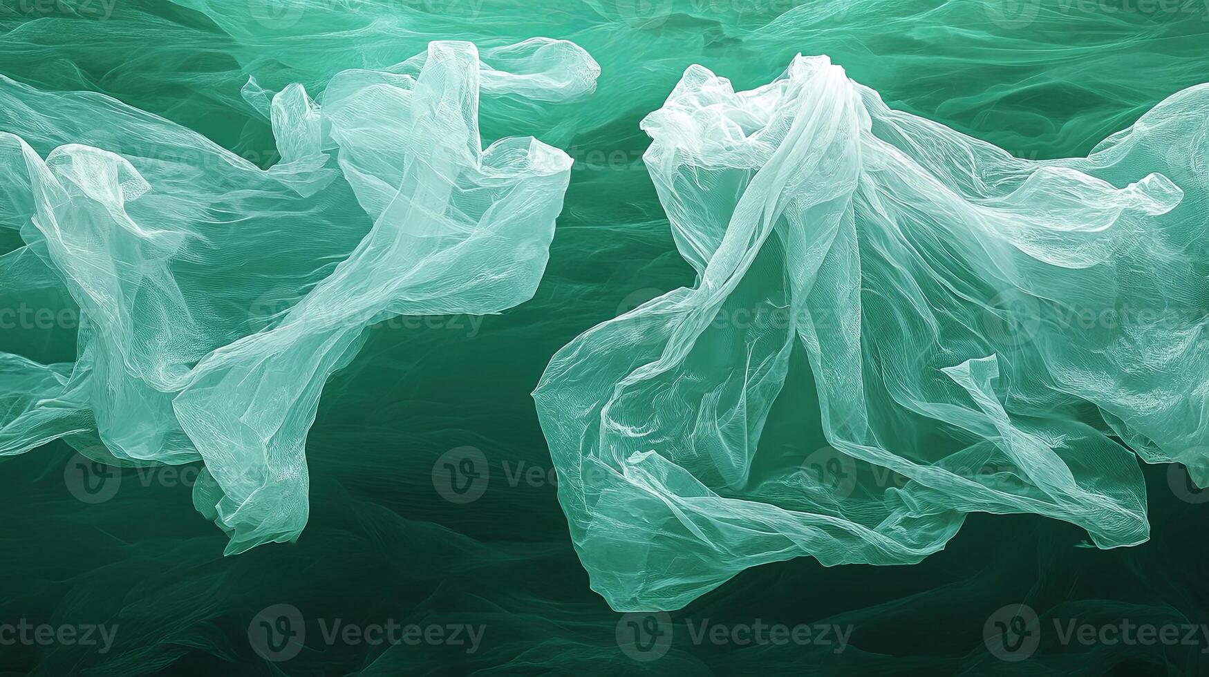 Breathtaking waves of translucent fabric float gracefully in a serene oceanic palett photo