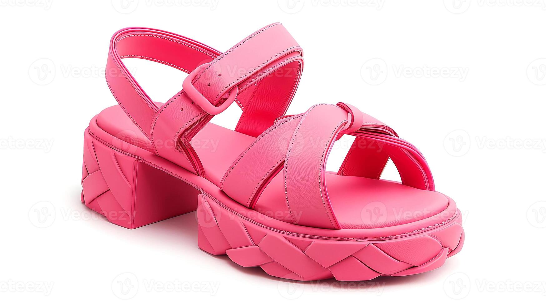 Bold pink sandals with chunky heels, perfect for making a statement photo