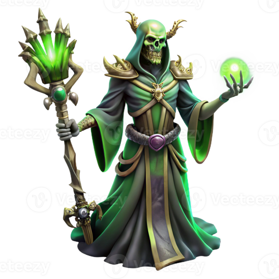 beautiful minimalist A Powerful Lich Casting a Spell in a Dar detailed png