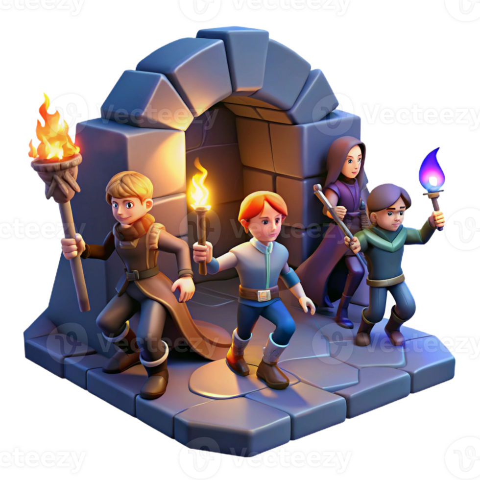 beautiful classic A Group of Adventurers Exploring a Dark premium png