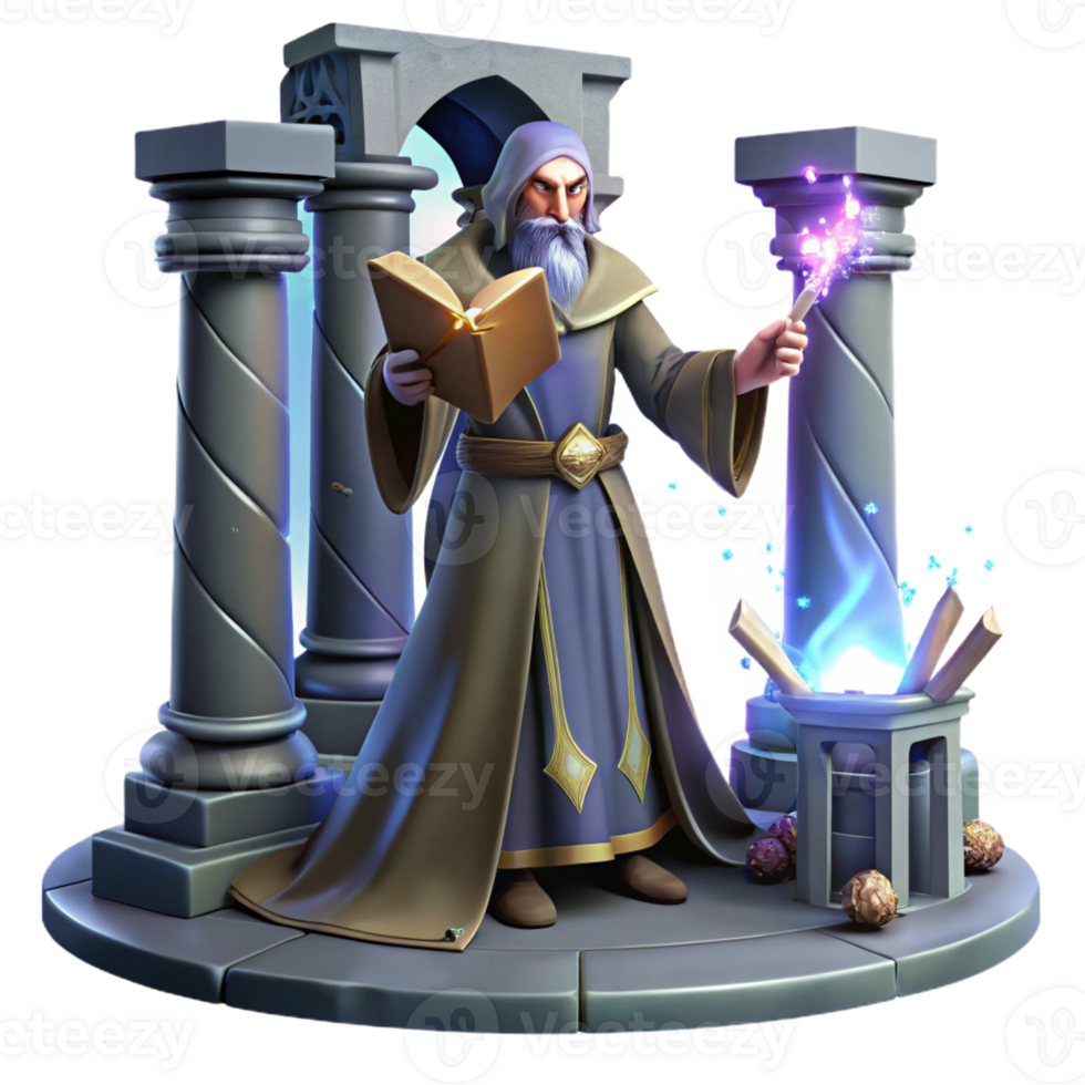 serene modern A Powerful Wizard Casting a Spell Within A original png