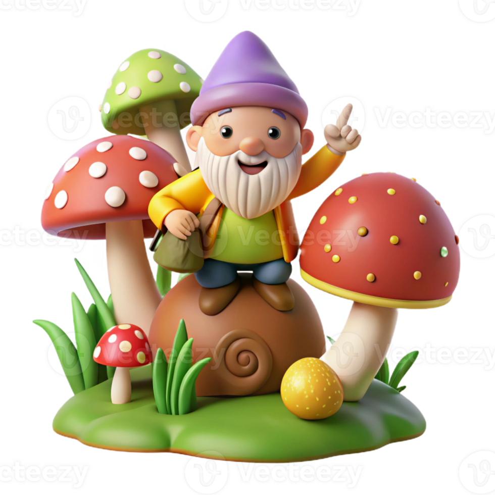 serene rustic A Whimsical Gnome Riding a Giant Snail T high quality png