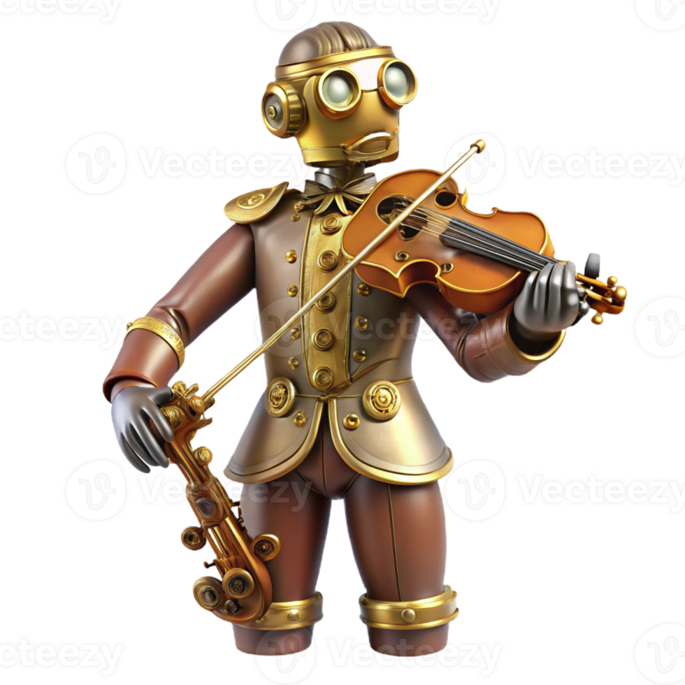 wonderful abstract A Steampunk Automaton Playing a Violin premium png