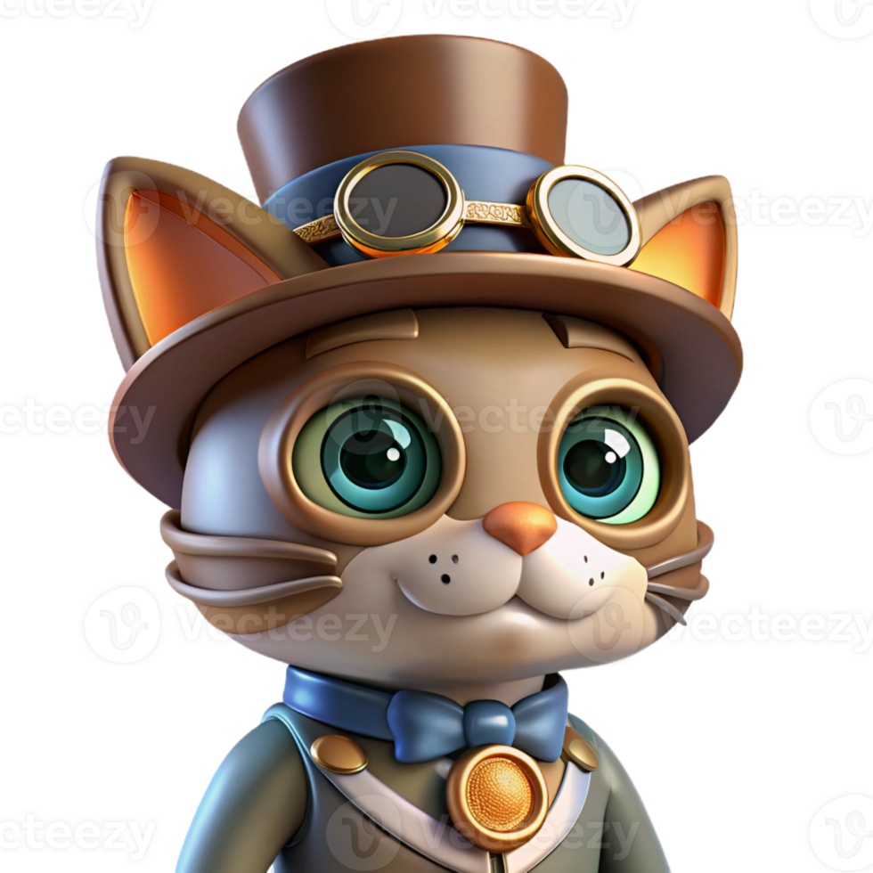 magnificent traditional A Steampunk Cat Wearing a Hat and Mono authentic png