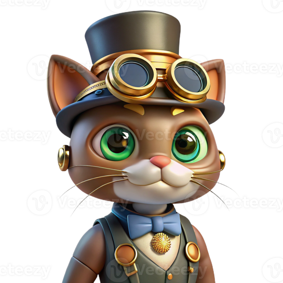 impressive minimalist A Steampunk Cat Wearing a Hat and Mono authentic png