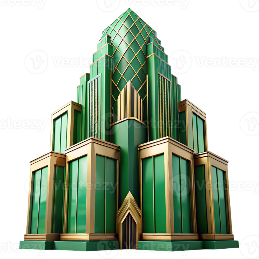 serene traditional Art Deco Skyscraper Emerald Green and Go original png