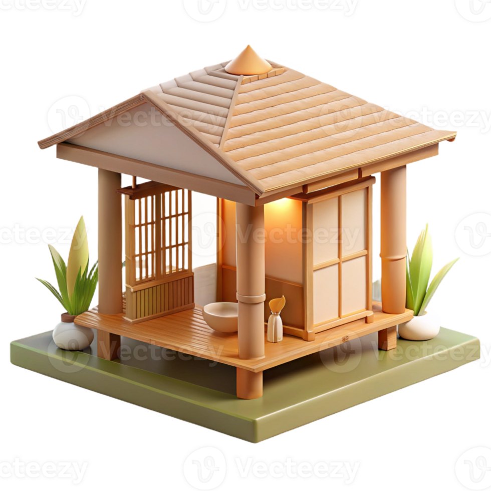 vibrant modern A Minimalist Japanese Tea House Made of Ba high resolution png