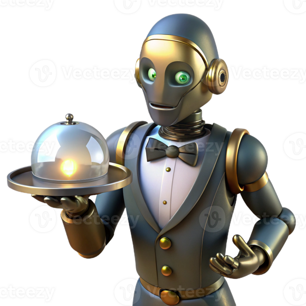 extraordinary artistic A Steampunk Robot Butler Holding a Silver high quality png
