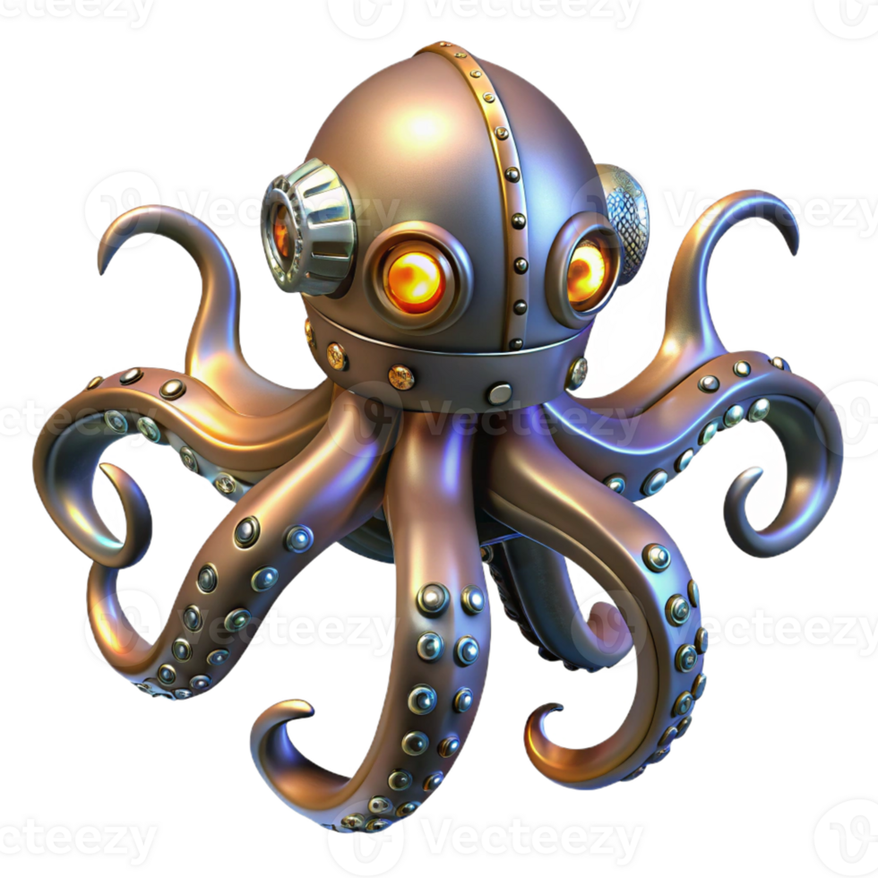 dramatic modern Steampunk Octopus Metallic Tentacles authentic png