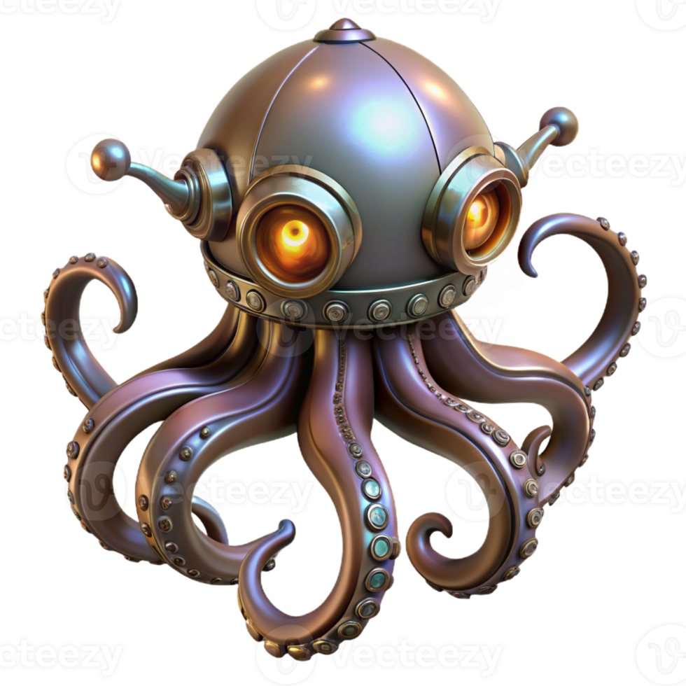 serene creative Steampunk Octopus Metallic Tentacles png