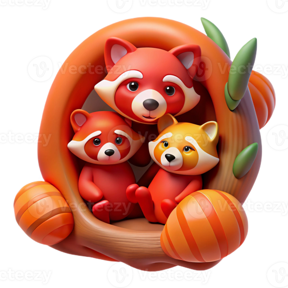 magnificent modern A Family of Red Pandas Cuddling in a Tree professional png